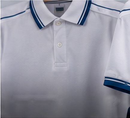 White uniform polo t-shirt with blue collar tipping